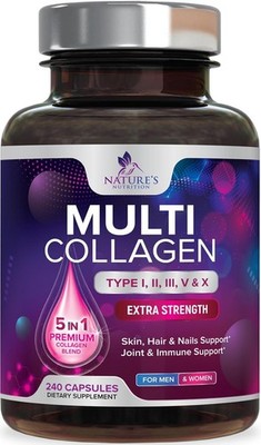 Multi Collagen Peptides Hydrolyzed Types I II III V X Supplement