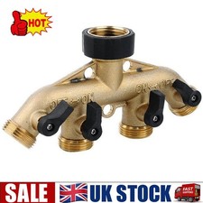 4 Way Garden Hose Splitter Brass Water Pipe Tap Connector Shut Off Adapter Valve