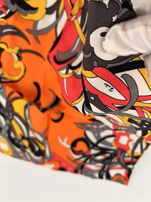 イタリア Emilio Pucci パンプス 1970〜1980's オブジェ Vintage Emilio Pucci Italy Silk Scarf Orange Print Gray Black