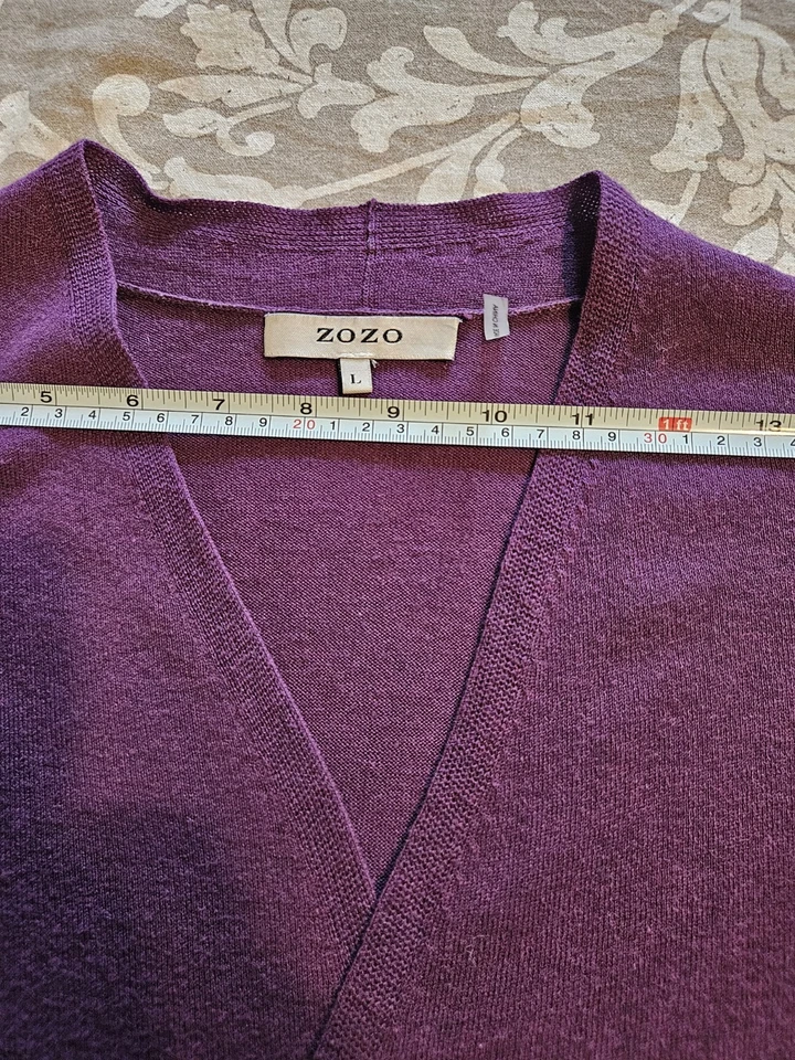 Zozo Women's Cardigan Sweater Sz L Open Front Long Sleeve Purple Knit Elegant - Imagem 4 de 4