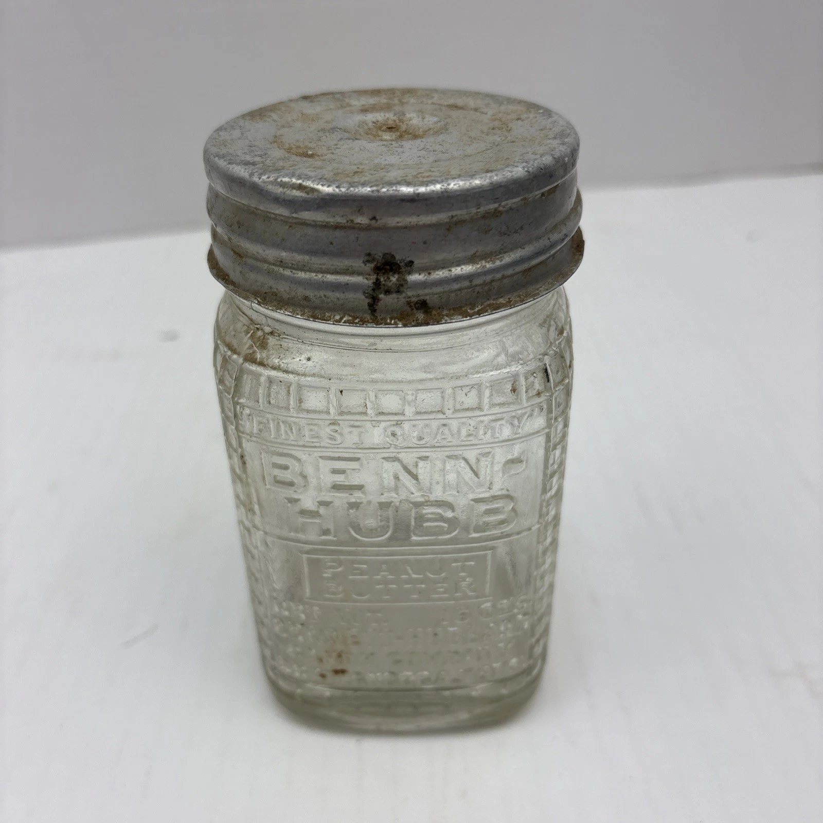 Vintage Benn Hubb Peanut Butter Glass Jar Finest Quality Embossed Collectible