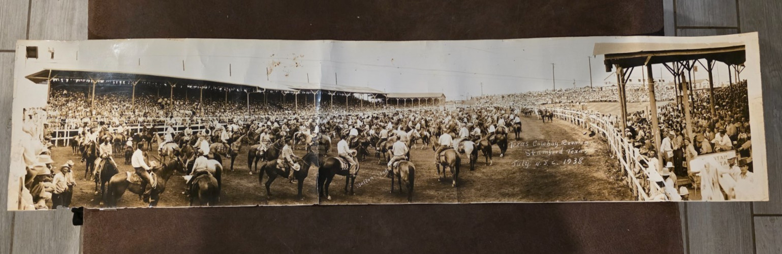 1938 Texas Cowboy Reunion Panoramic Photo 43.5x10" Stamford TX + 3 News Articles