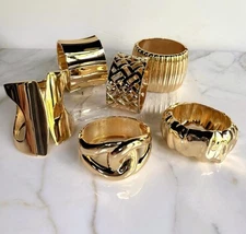6 GOLD PLATED COUTURE WIDE CHUNKY CUFF BRACELET BANGLE WITH HINGE MINT NEW  6 pc
