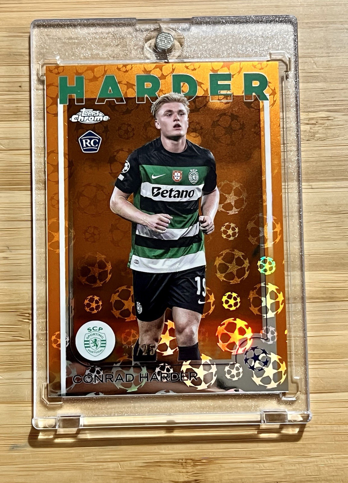 2024-25 Topps Chrome Uefa Conrad Harder #177 Rookie RC Orange Logofractor /25
