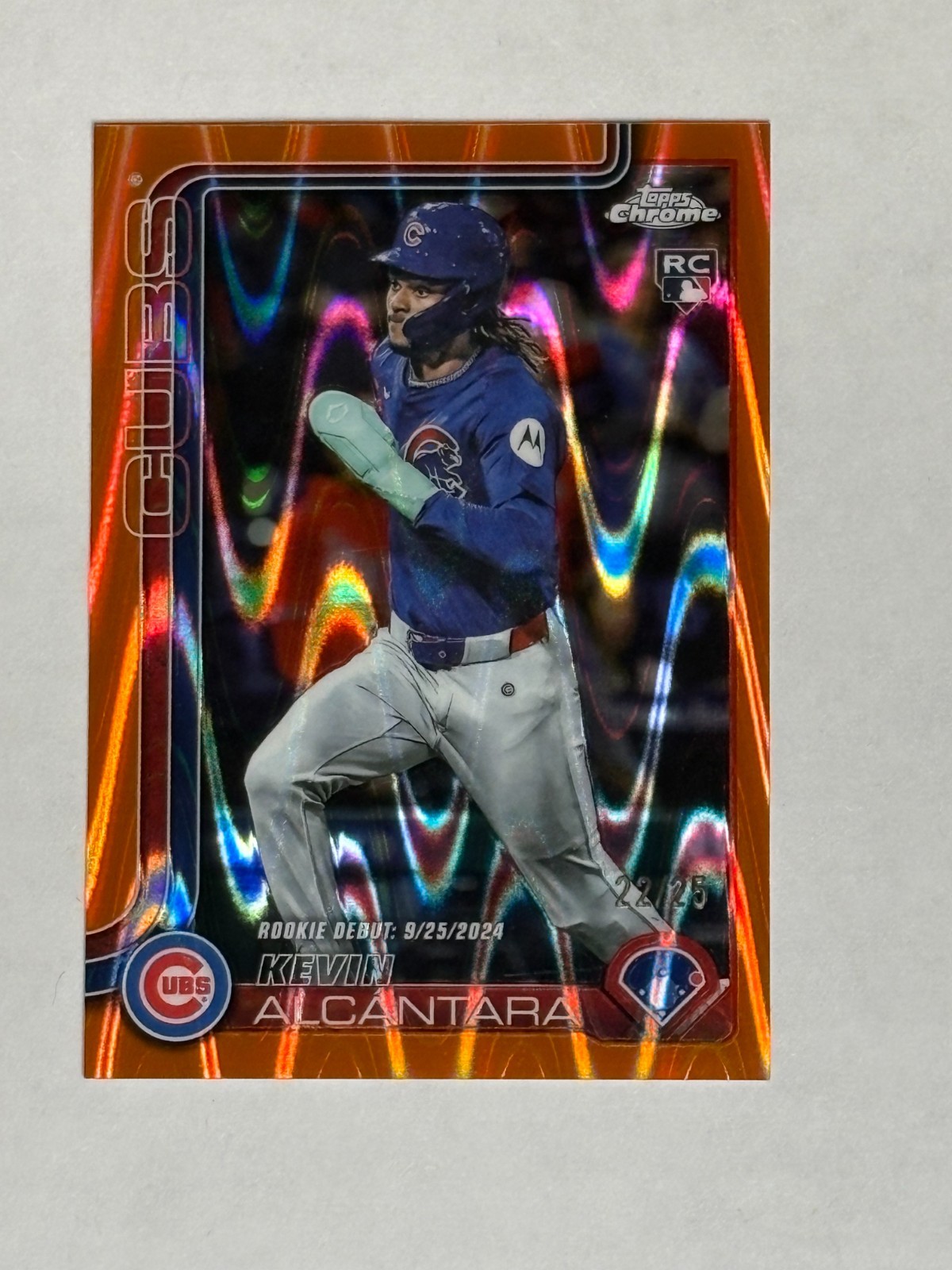Kevin Alcantara 2025 Topps Chrome Update Rookie Debut Orange RayWave /25 RC Cubs