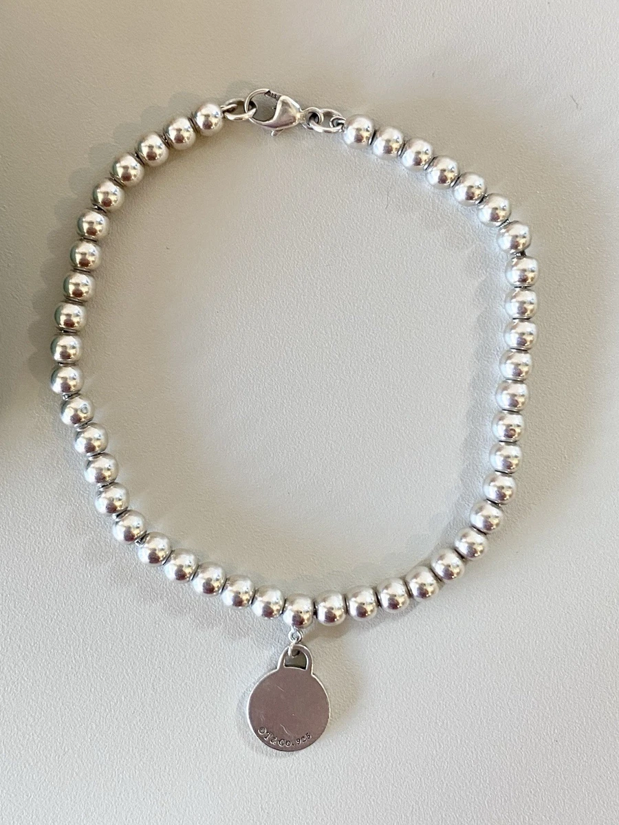 Tiffany & Co. 925 Sterling Silver Beaded Bracelet Lobster Clasp Round Dangle