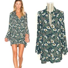 Free People Green Magic Mystery Floral Button Front Tunic Dress Size Small 