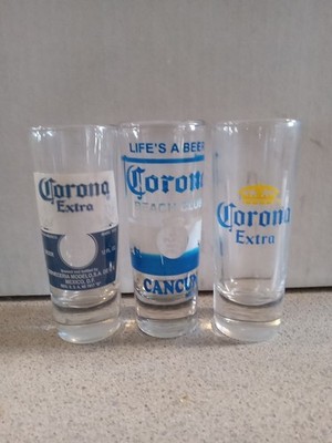 Corona Shot Glasses Lot Of 3 Different Tall Glasses Excellent Condition