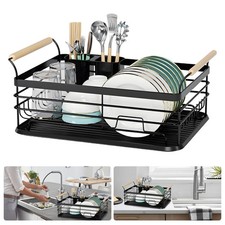 Dish Drainer Rack Kitchen Sink Washing Plates Draining Board Cutlery With handle