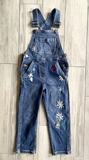 Hanna Andersson Girls 110 US 5 Floral Embroidered Jean Denim Overalls Kids
