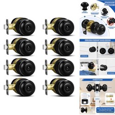 8 Pk Matte Black Privacy Door Knobs Round Ball Interior Bed/Bath Lockset Keyless