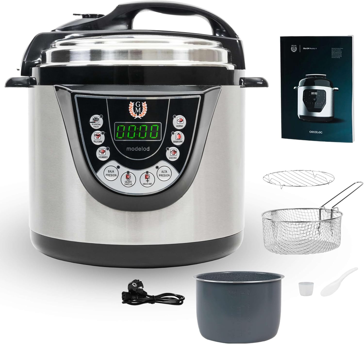 Pentola Elettrica Programmabile 6L GM D+. 1000W, 12 Persone, 24H, 9 Menu, 2 Pres