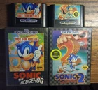 Sega Genesis Sonic the Hedgehog 1&2 W/Box+ 1&2 Cartridge (4 Games Total) Vintage