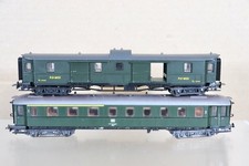 LILIPUT RAKE of 2 DB GREEN 1st 2nd CLASS & PACKWAGEN BAGGAGE CAR COACH on