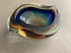 1960s Murano Flavio Poli Seguso-Sommerso Blue Gold Amber Art Glass Bowl Dish