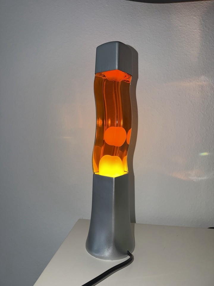 Retro Vintage Wavy S Shaped Lava Lamp Orange Fluid & Yellow Wax