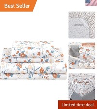 Elegant 4-Piece Microfiber Queen Sheet Set with 15" Deep Pocket - Floral Design