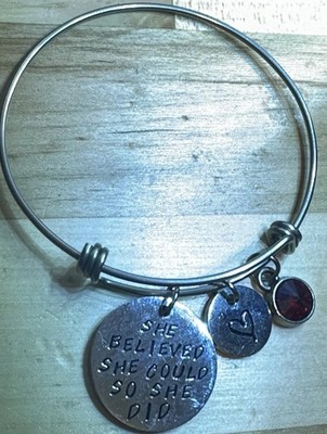 Inspiration Charm Bangle Bracelet ''She Believed She Could So She Did  Stainless