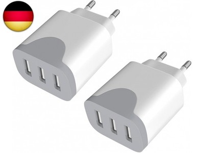 USB Ladegerät 2Pack, 3-Port Stecker 15W USBA Adapter 5V3A Mehrfach USB-Plug 