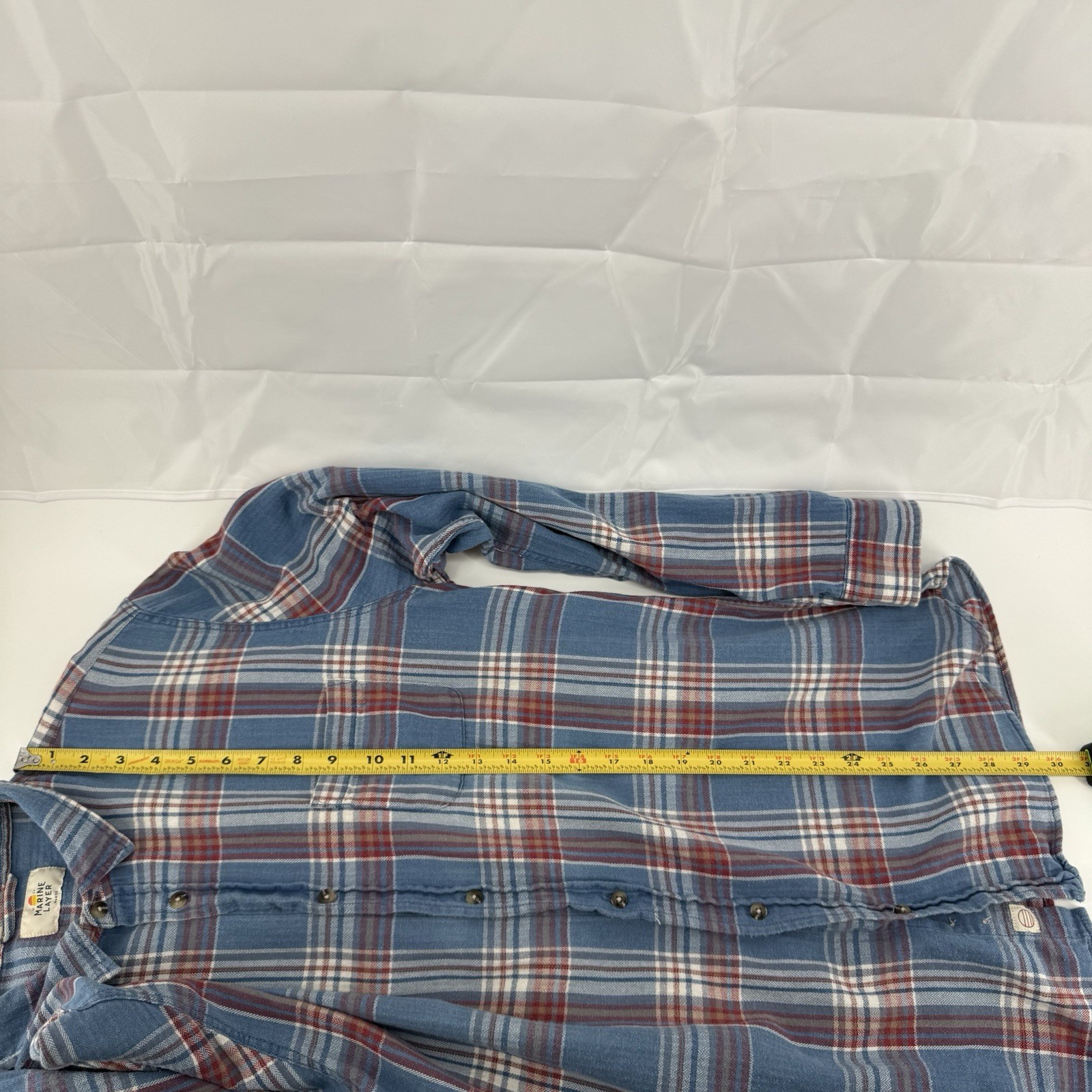 Marine Layer Blue Red Button Down Multi Plaid Lon… - image 10