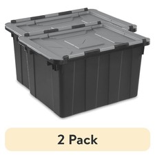  2 pack 12 Gallon Hinged Lid Industrial Tote, Storage Bin with FlipLid