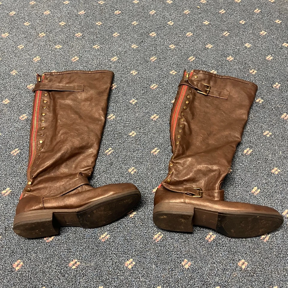 Botas de montar de bambú Montage-83 para mujer talla 8,5 hebilla cremallera tachonadas marrón moda Foto 4 de 4