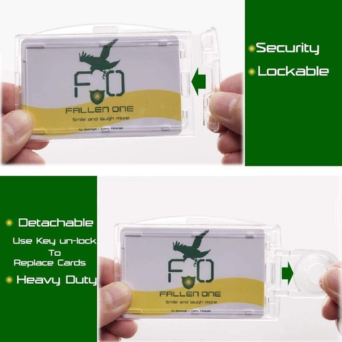 Heavy Duty Clear Locking Id Badge Holder Horizontal and Vertical Dual Use Hard P - Picture 3 of 7