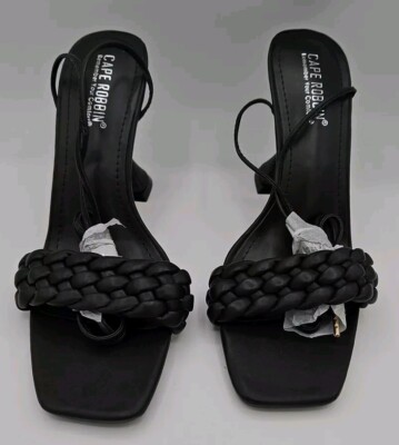 Cape Robbin Women's Curve Tie Up Open Toe Pyramid Heel Black Size 