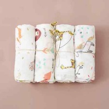 100 Cotton 4PCS Gift Set Swaddle Blankets Bamboo Cotton Newborn Bath Towel Wrap