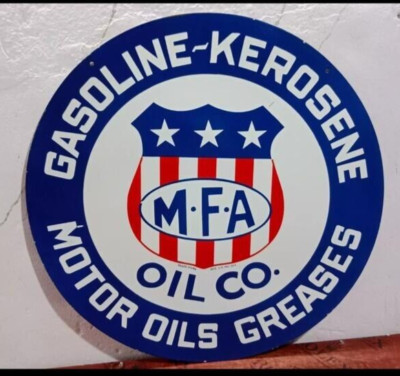 2 M.F.A Oil Co. Porcelain Enamel Sign  30 x 30 Inches 1 Sided