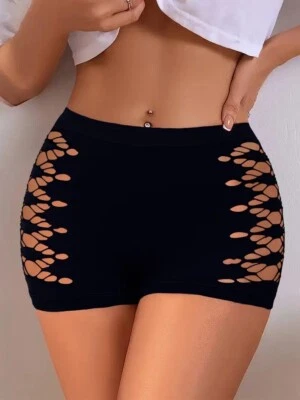 Schwarz/Dunkel Rosa Opak Schnitt Out Seiten Damen Sexy Junge Shorts Höschen K37 - Bild 1 von 4