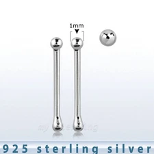 2pcs. 22g (0.6mm) 1mm Ball Top .925 Sterling Silver Nose Bone Stud