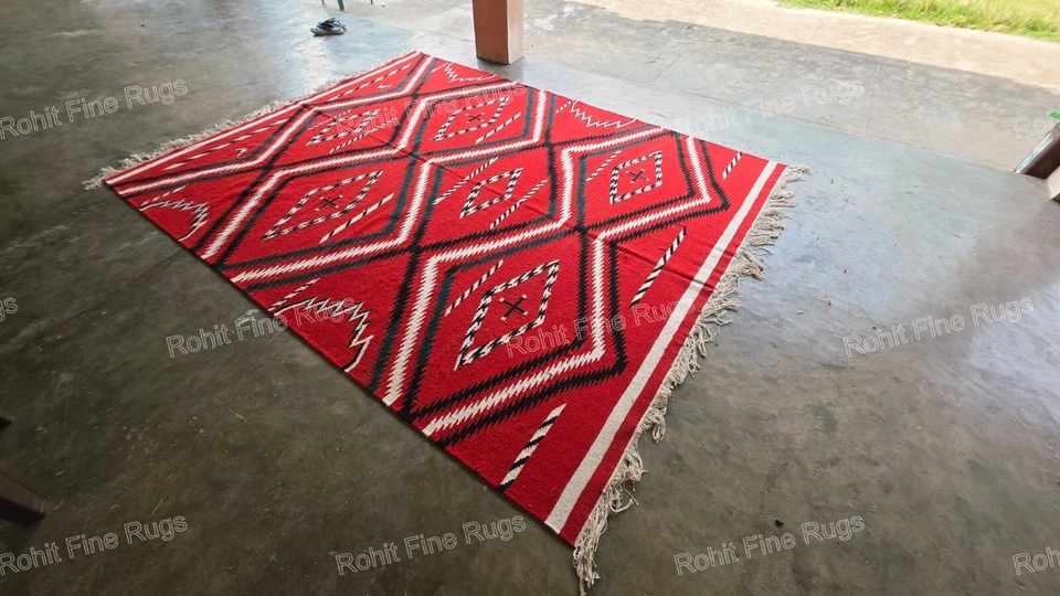 5x8 Ft Red Handwoven Navajo Rug Southwestern Rug Zapotec Rug Housewarming Rug - Image 4 of 4