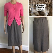 vtg Alfred Dunner Womens Pull on Elastic Waist Skirt sz 8 Brown Plaid USA