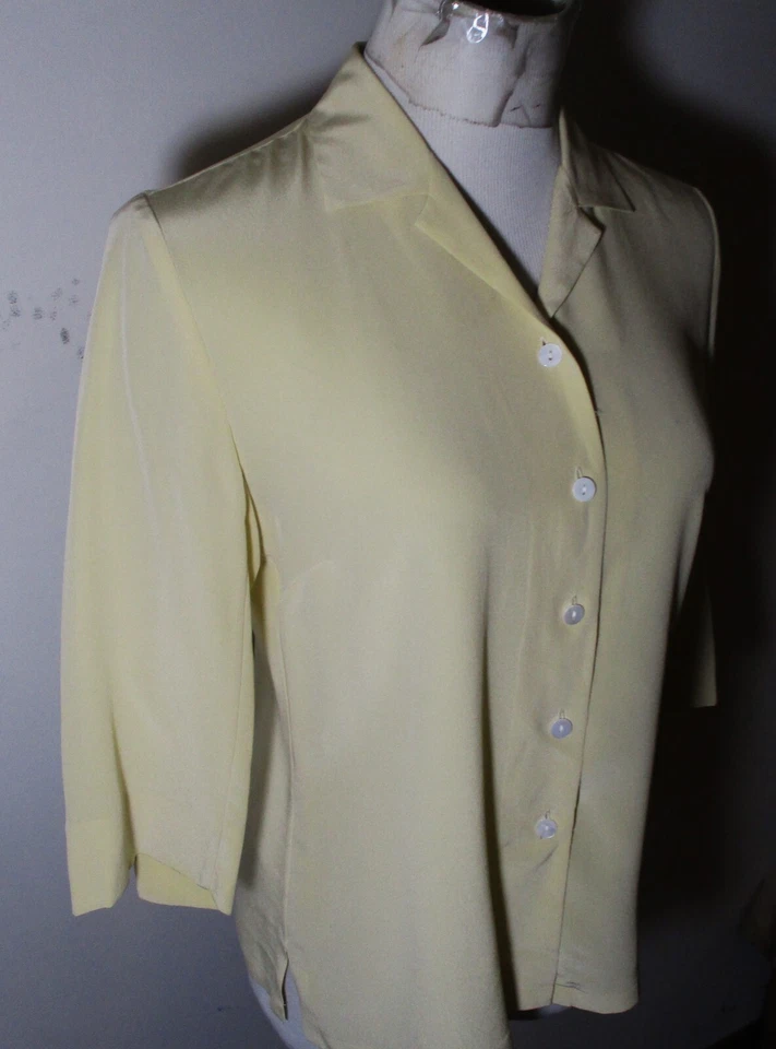 JOSEPHINE CHAUS 米色 100% 真丝 3/4 袖衬衫 8 码宠物。 — 第 3/4 张图片