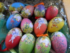 12pcs Vintage Style Paper Mache Foam Egg Hanging Ornaments Easter Colorful