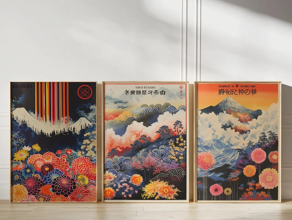 Yayoi Kusama Set of 3 Unframed Prints Pictures A5 A4 A3 Exhibition Colourful Art