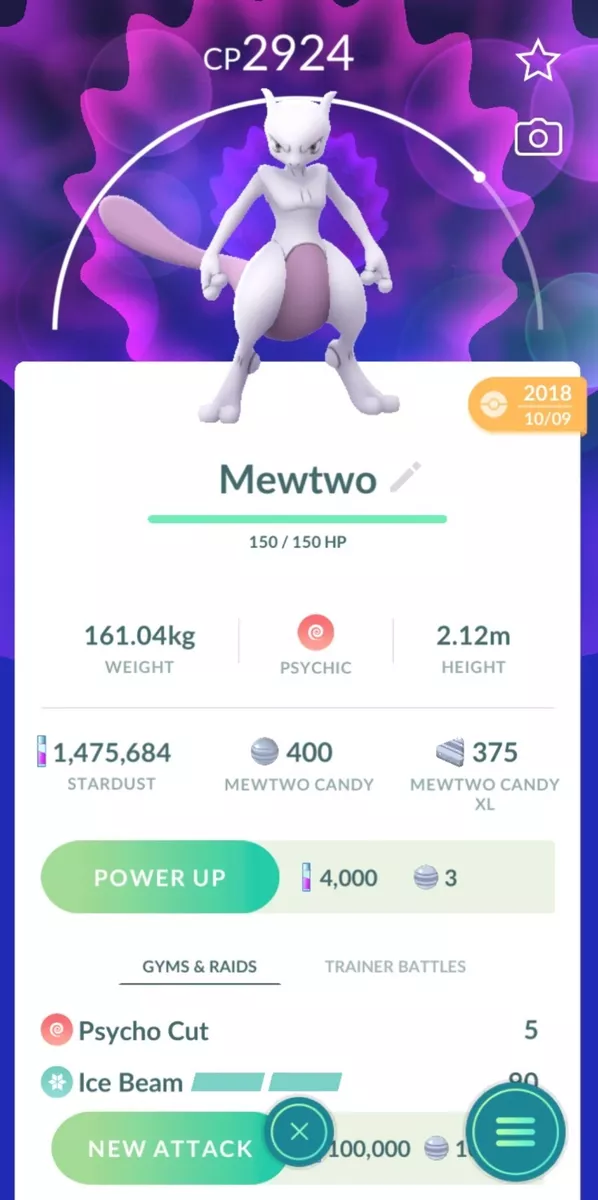 Pokemon Trade GO - Mewtwo 3500+CP Shadow Ball & 2nd Charged move for PVP  master