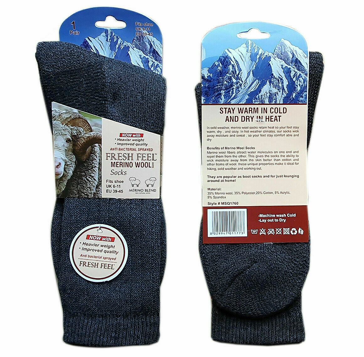Mens Thermal Charcoal Merino Wool Warm Soft Wear Work Hike Socks