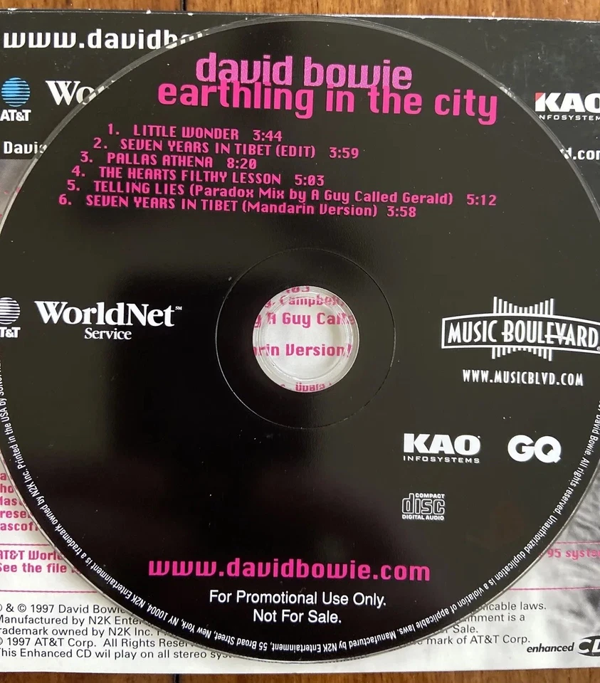 DAVID BOWIE Earthling In City US Promo CD Eno Live Remix 7 Years Tibet Mandarin Foto 3 de 3