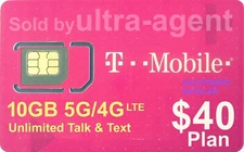 Preloaded T-Mobile SIM Card with Prepaid Plan $40 10GB 5G / 4G LTE  30 Days 