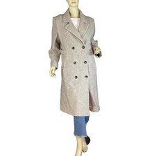 VINTAGE CIRCA 1980'S NOBLE FASHIONS BROWN AND CREAM HERRINGBONE PATTERN COAT 12