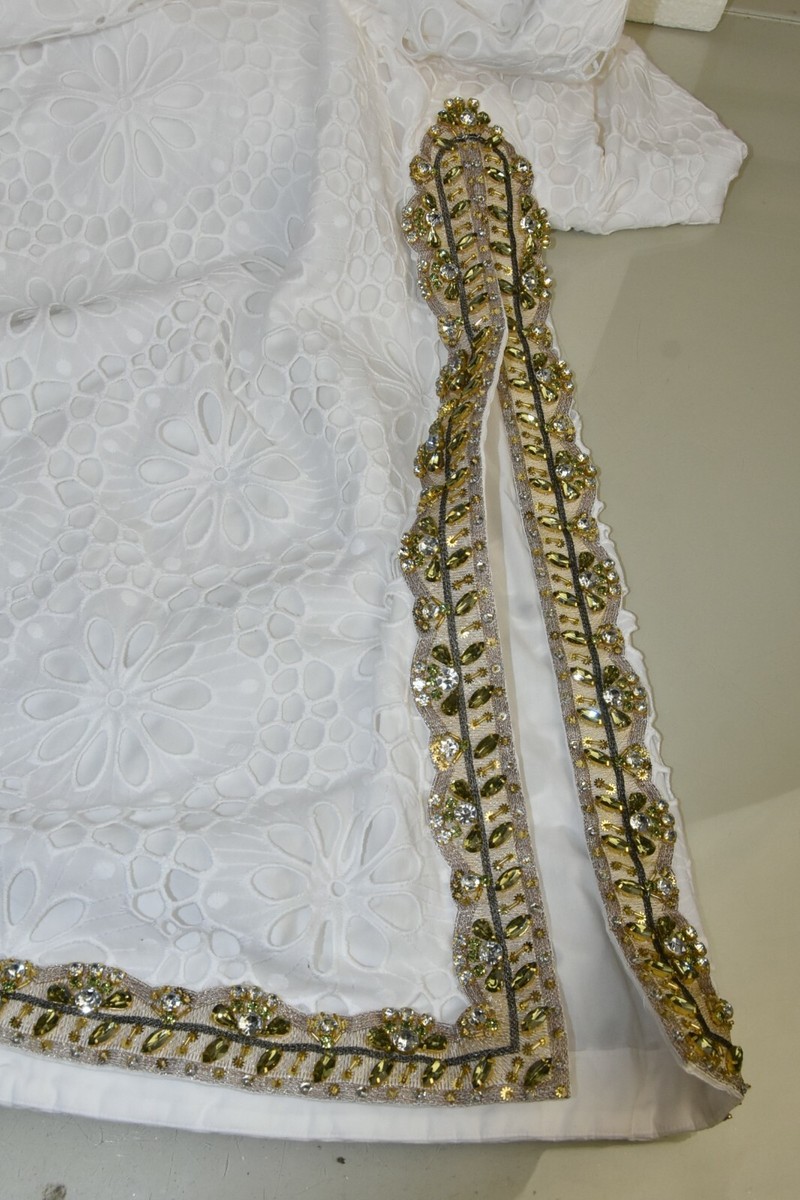 $1398 NEW Tory Burch CRYSTALS EMBELLISHED LACE CAFTAN DRESS White EYELET 4  | eBay