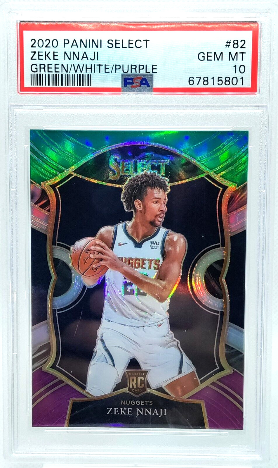 Zeke Nnaji ROOKIE PSA 10 2020-21 Select GREEN WHITE PURPLE Denver Nuggets RC 82