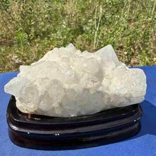 870g Natural clear quartz white crystal cluster decor healing+stand gift