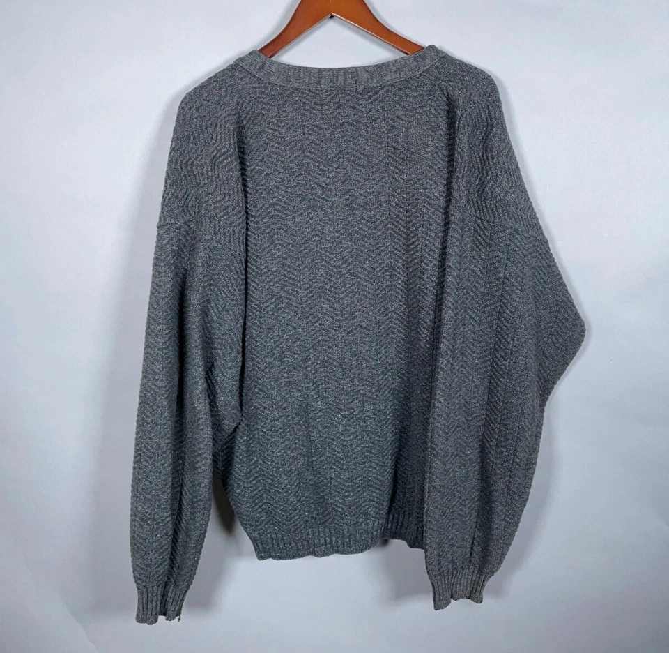 VTG 90s Textured Cotton Cardigan Adult XL Tall Gray Heavyweight Knit USA Made - Image 2 of 4