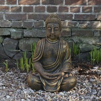 Buddha TempelwäChter Statue Steinfigur 66 Cm 63 Kg Gold WeißBeton Frostsicher