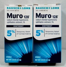 Lot of 2 Bausch + Lomb Muro 128 Eye Ointment 5% Corneal Edema 2 x 3.5g 02/26 NEW