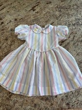 Vintage Polly Flinders Pastel Striped Girls Dress Collar Bow Sash Pink Blue Sz 4