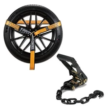 Car Tie Down Straps with Chain Anchors Car Trailer Hauler Ratchet Tire Straps
